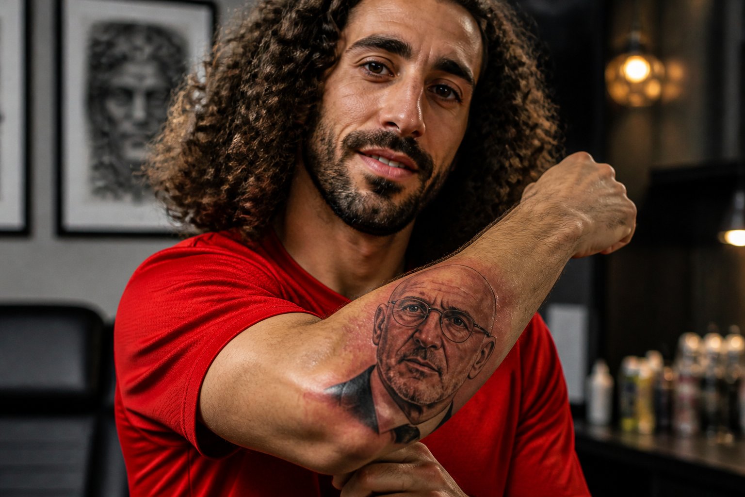 Futbolista español muestra en su antebrazo un tatuaje con el rostro de Luis de la Fuente.